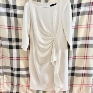 Laura Petites White Long Sleeve Twist Sheath Dress